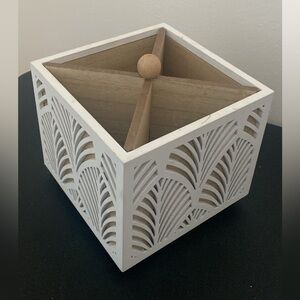 White wooden accessory storage - rotating